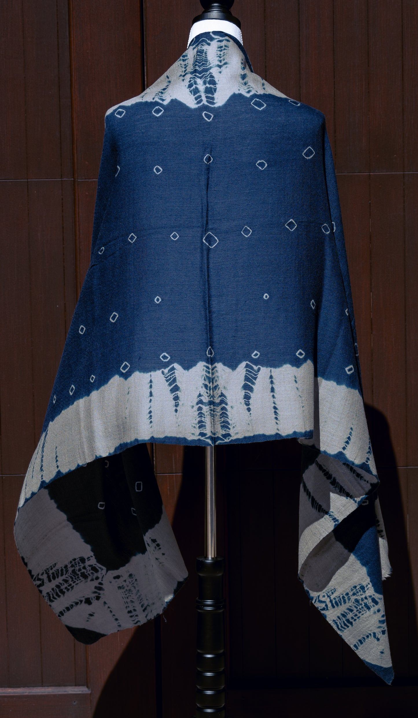 Navy Blue Trim Tie-Dye Pashmina Scarf