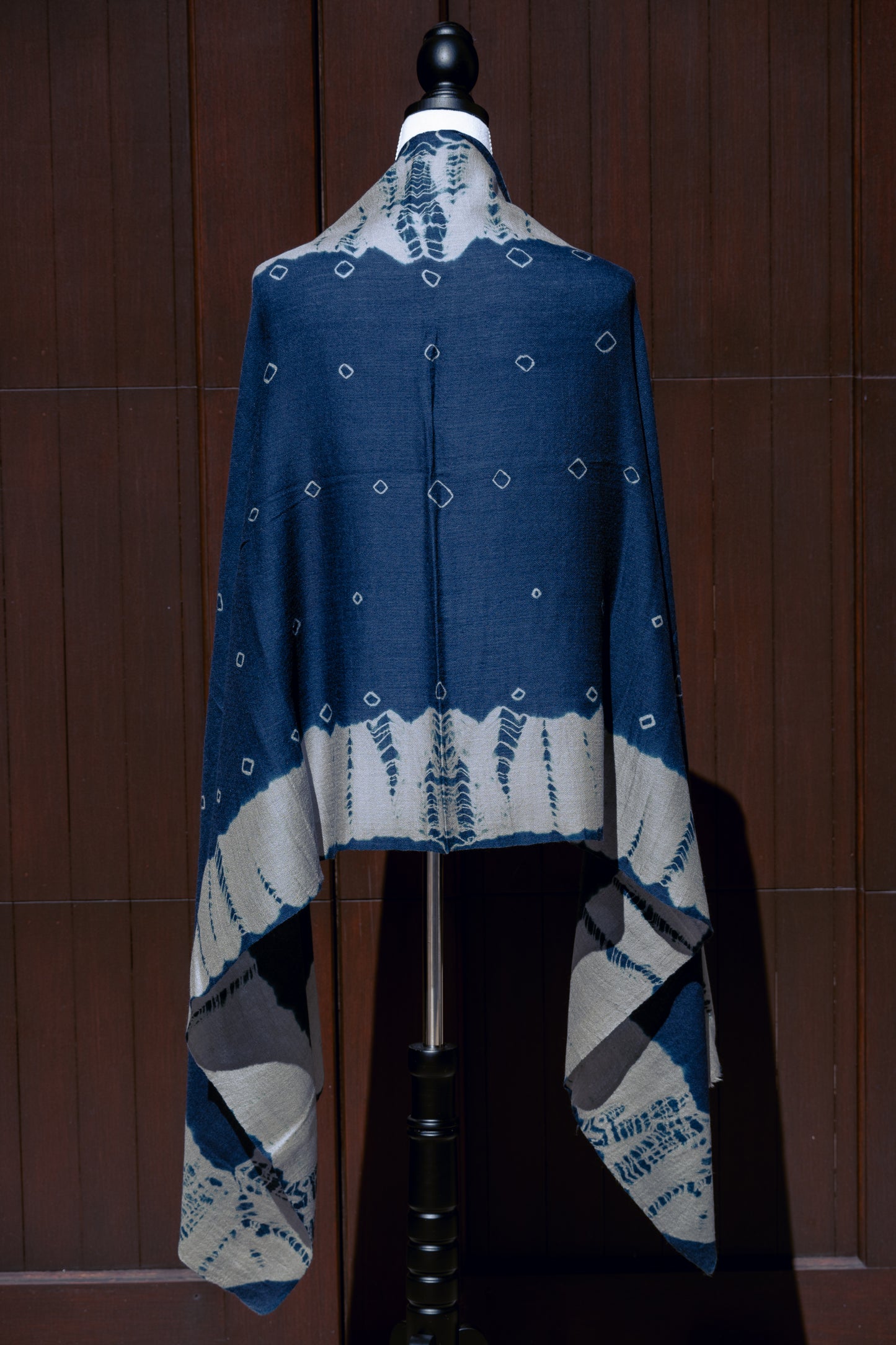 Navy Blue Trim Tie-Dye Pashmina Scarf