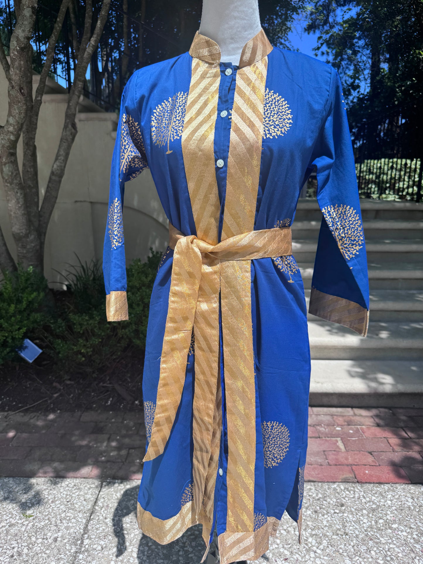 Gold trimmed long dress